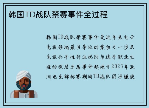 韩国TD战队禁赛事件全过程