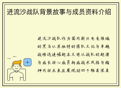 进流沙战队背景故事与成员资料介绍